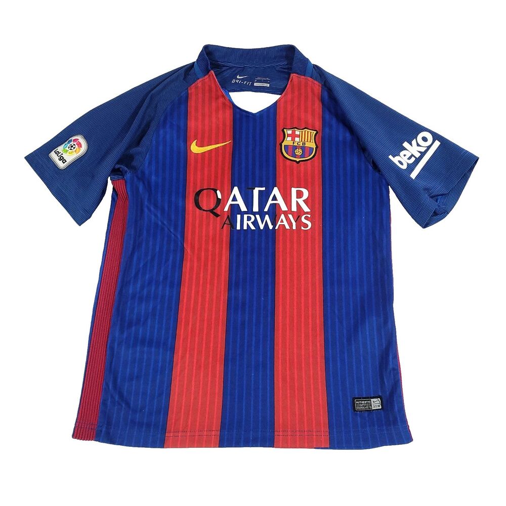 FC Barcelona Messi #10 Soccer Jersey Nike Dri-fit Small Youth Qatar Airways